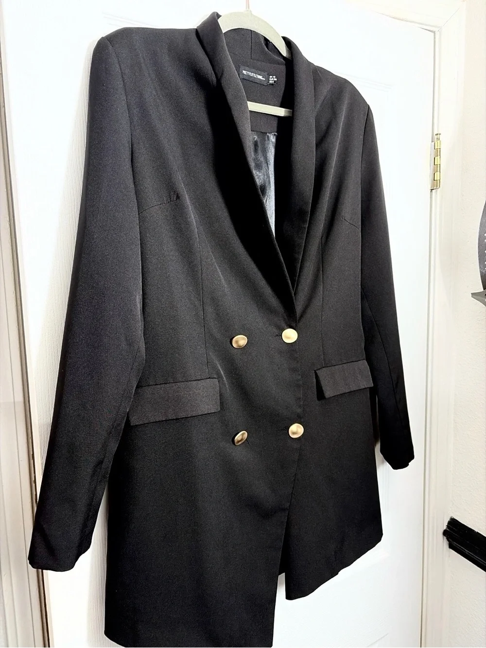 PrettyLittleThing Black Double-Breasted Blazer with Gold Buttons